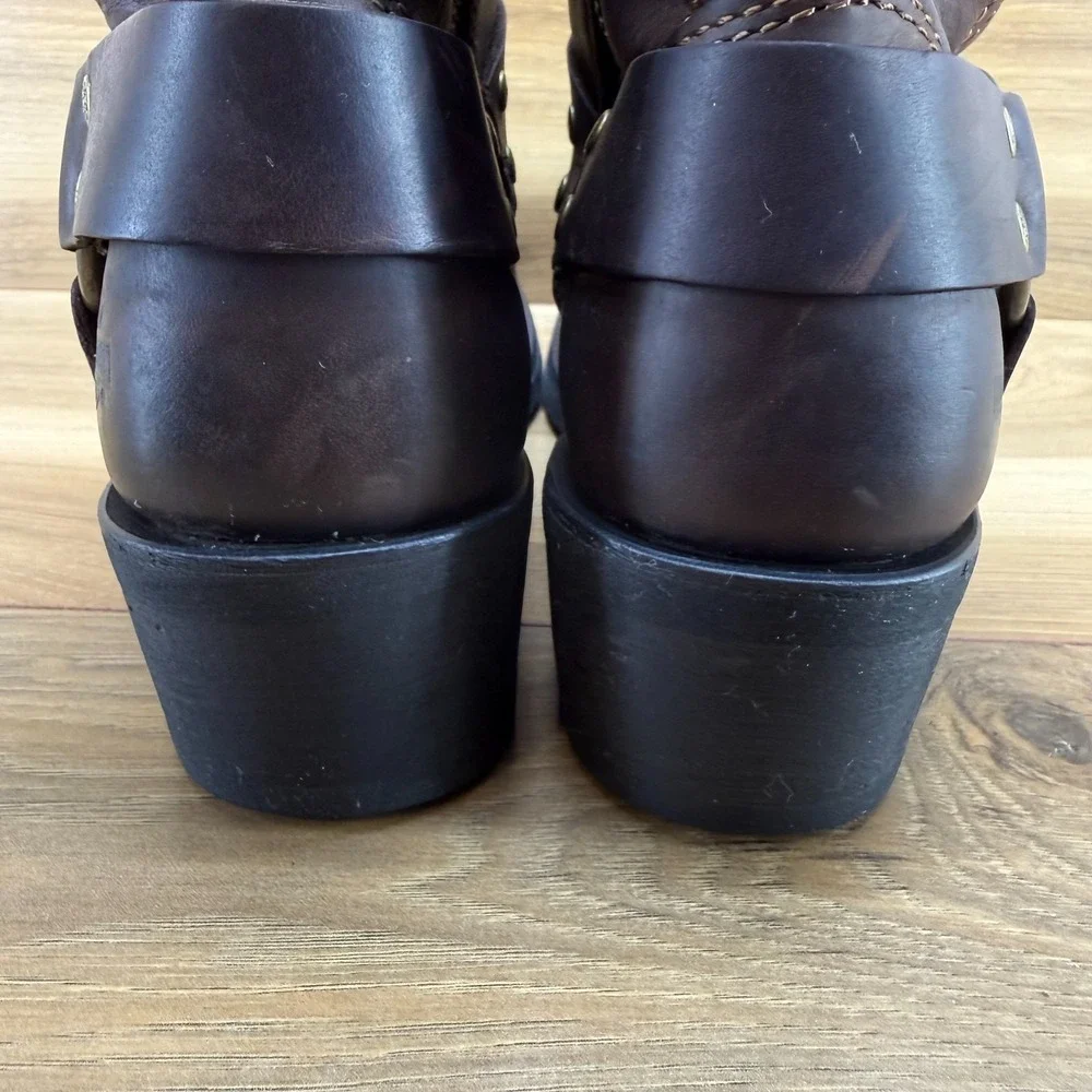 Harley Davidson Harness Womens Boots 7.5 Brown Leather Square Toe Biker Zip - Picture 7 of 11